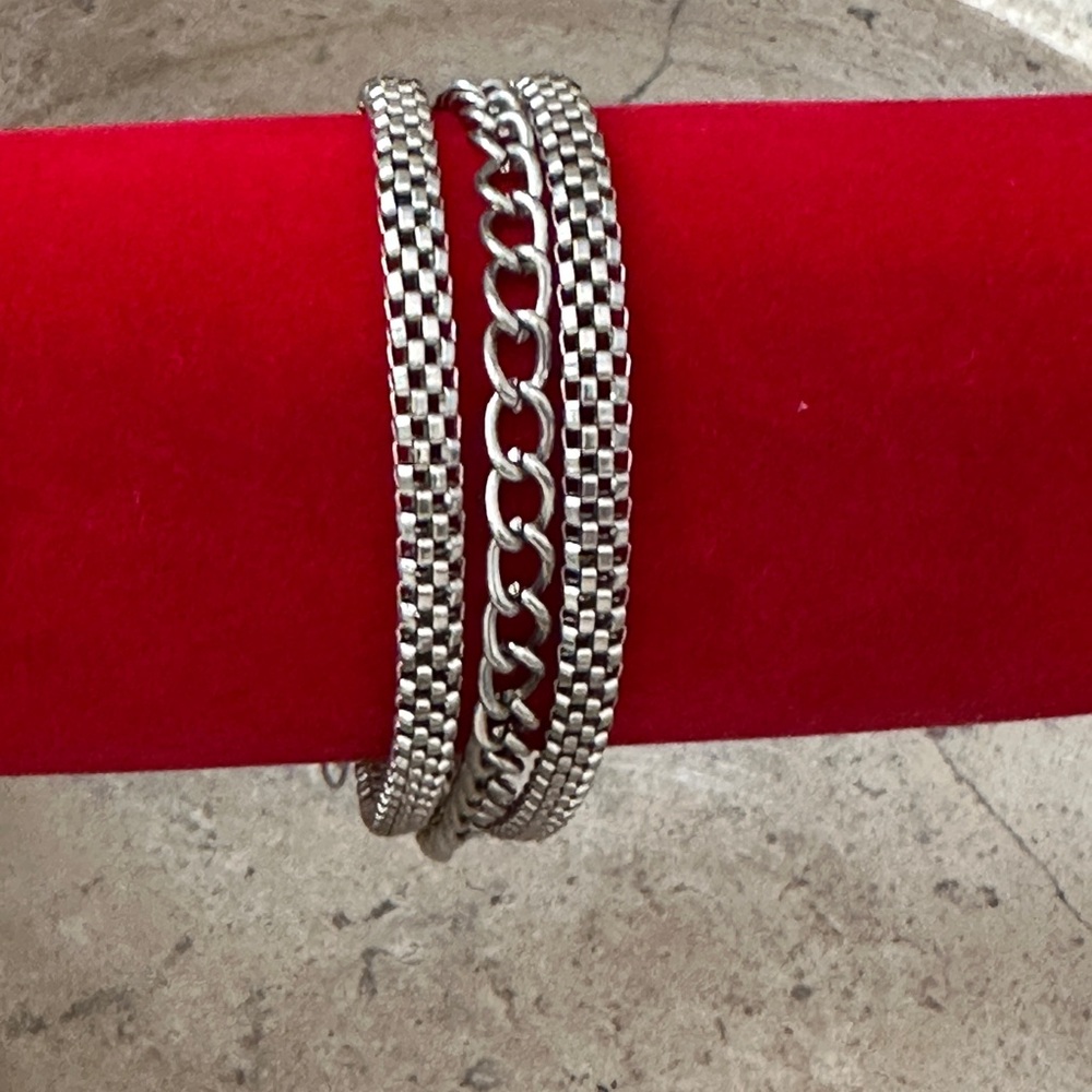 Silver Tone Multi-Chain Statement Bracelet, Unisex